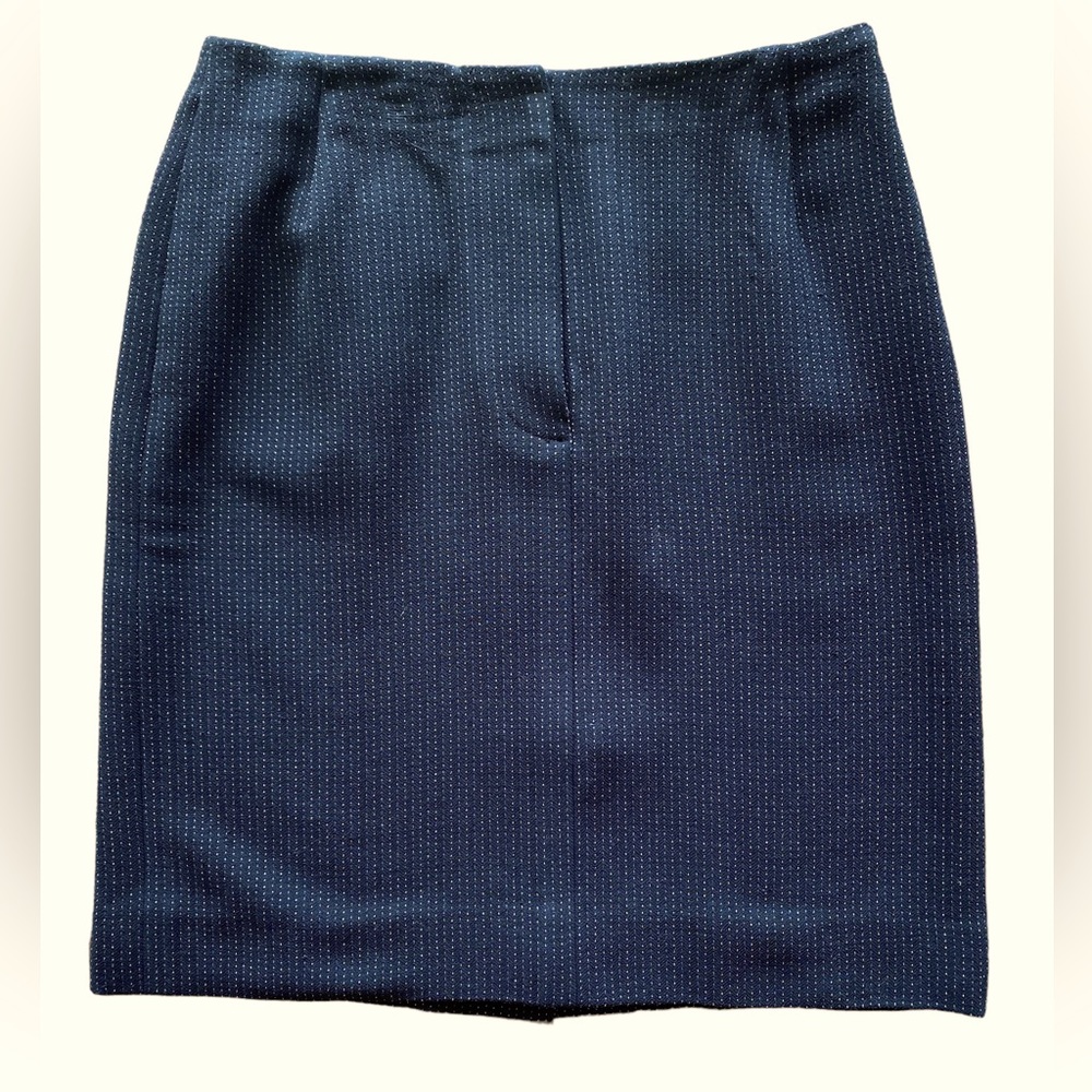 Vtg DONNA KARAN mini skirt Size 8 mint condition black + tan thread wool blend